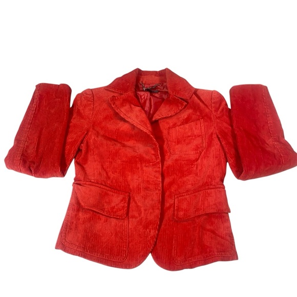 MNG by Mango Red Corduroy Blazer Women’s Size 4 Hook Closure Lined Jacket - Picture 3 of 10